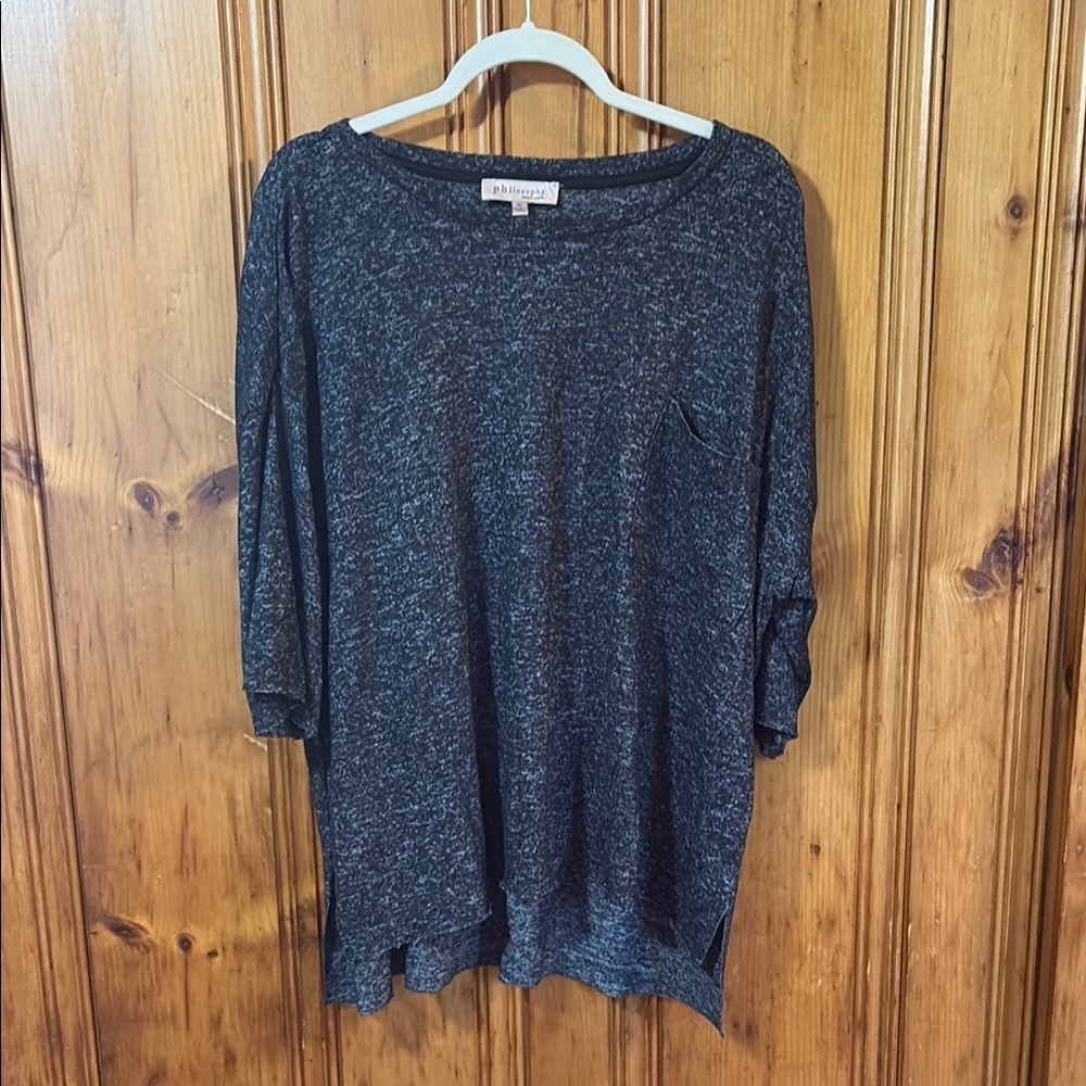 Philosophy Charcoal Knit Top - Raw Edge Hem - 3/4 Sleeves - Size XL